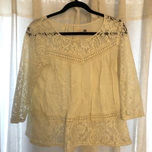 Ya cream lace backless blouse